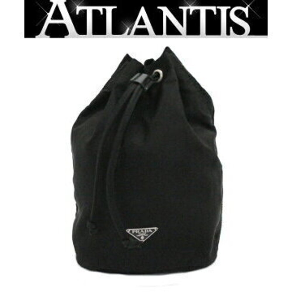 Prada Triangle Logo Drawstring Handbag Black Nylon - image 1